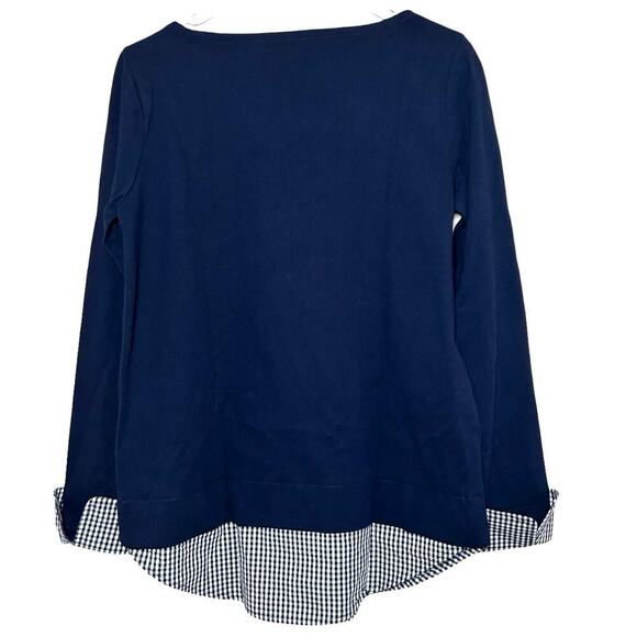NWT J Crew Mercantile Womens Gingham Faux Layered Boatneck Top Navy Blue Size XS - Picture 3 of 10
